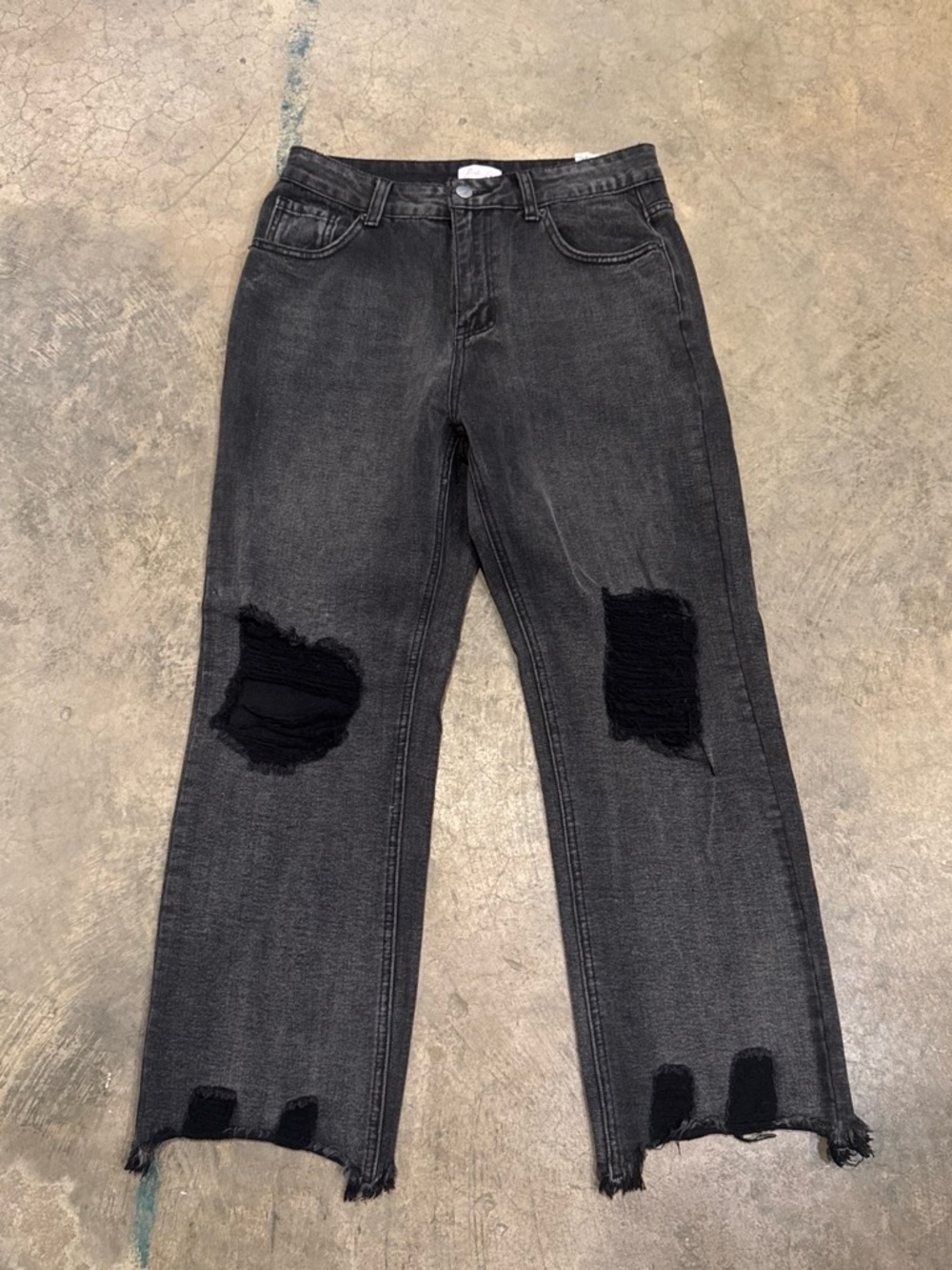 Women’s Black Distressed Straight-Leg Jeans